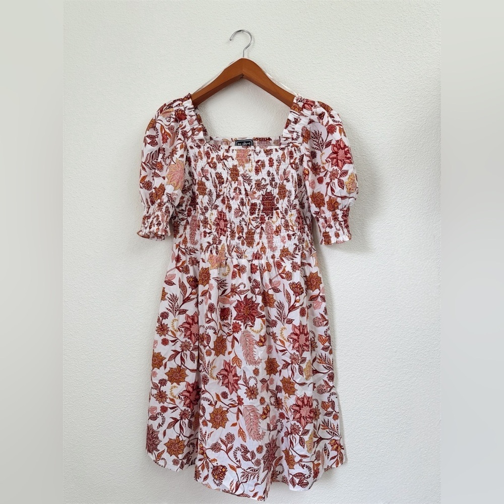 Ivy Street White & Brown Fall Floral Patterned Smocked Dress Women’s Size 1X